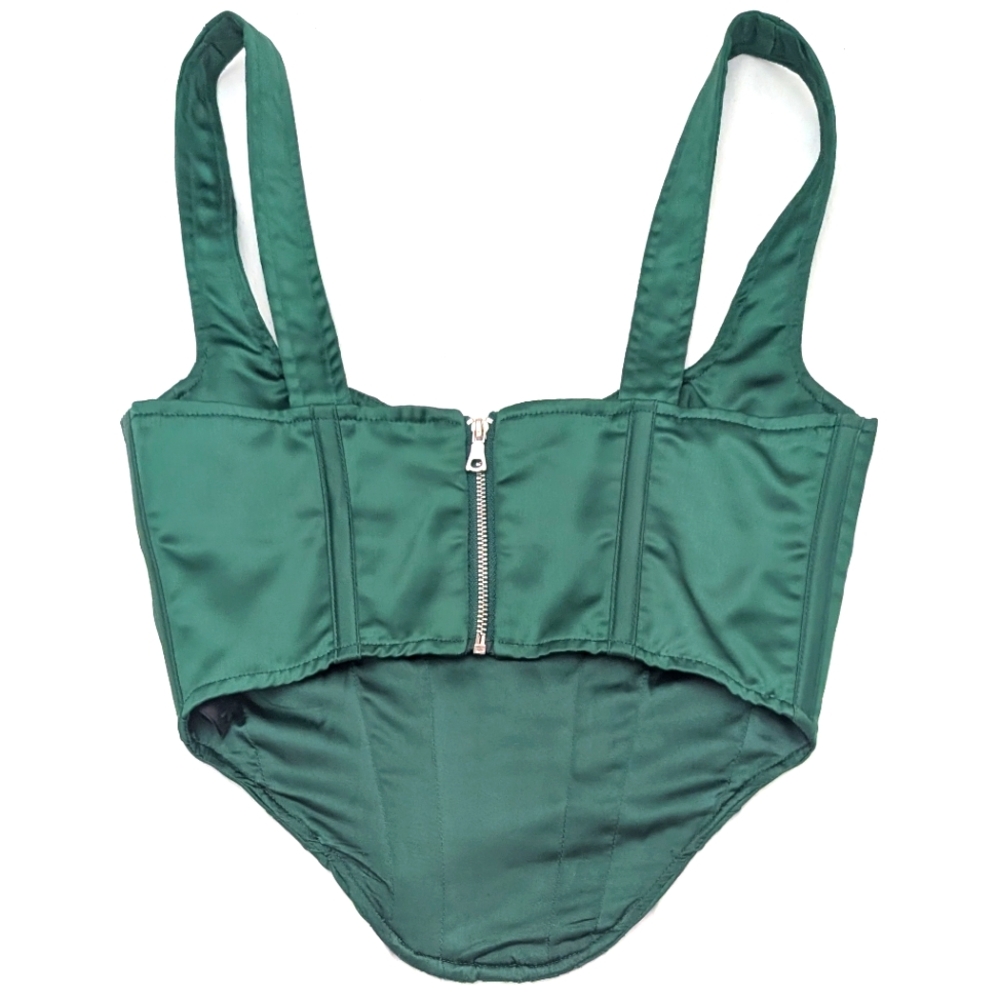 Bardot Satin Corset Bustier In Forest XS - Picture 3 of 8